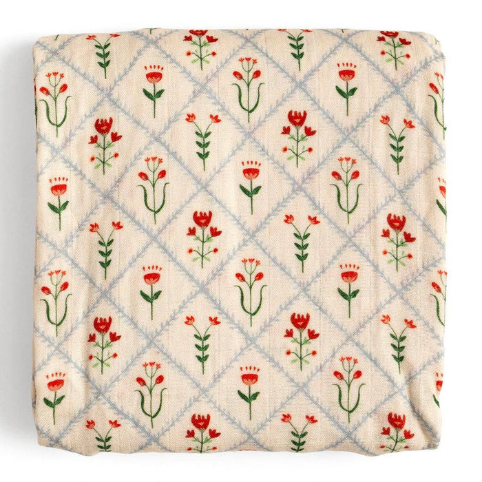 Scandinavian Folk Floral Diamond Muslin Baby Swaddle Blanket