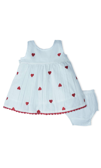 Heart-Embroidered Cotton Dress