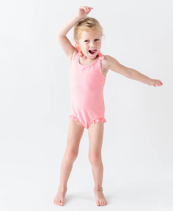 Girls Pink Tie Shoulder One Piece Swimsuit