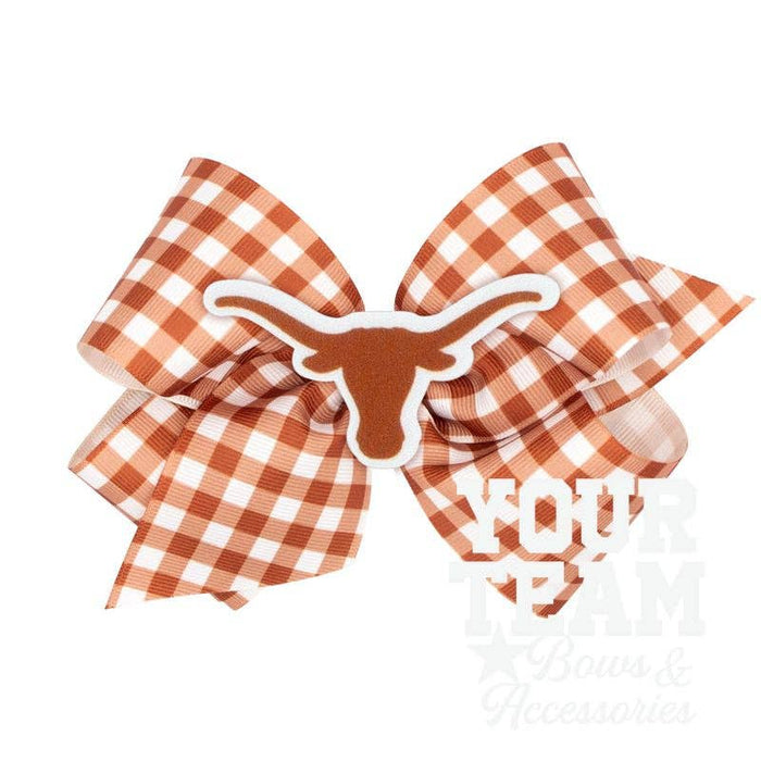 King University of Texas Gingham Hair Bow with Logo Patch