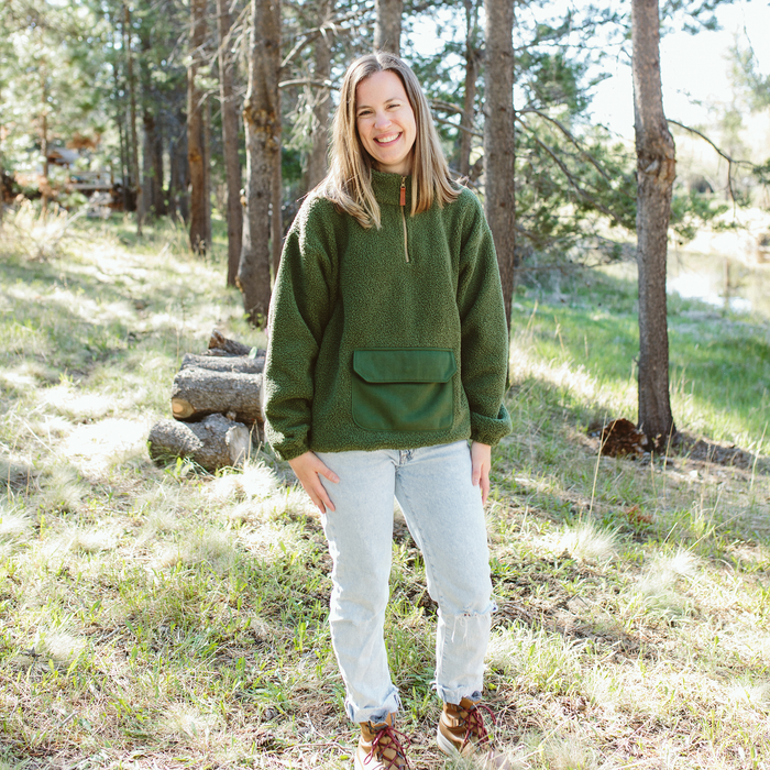 Adult Sherpa Zip Pullover - Spruce