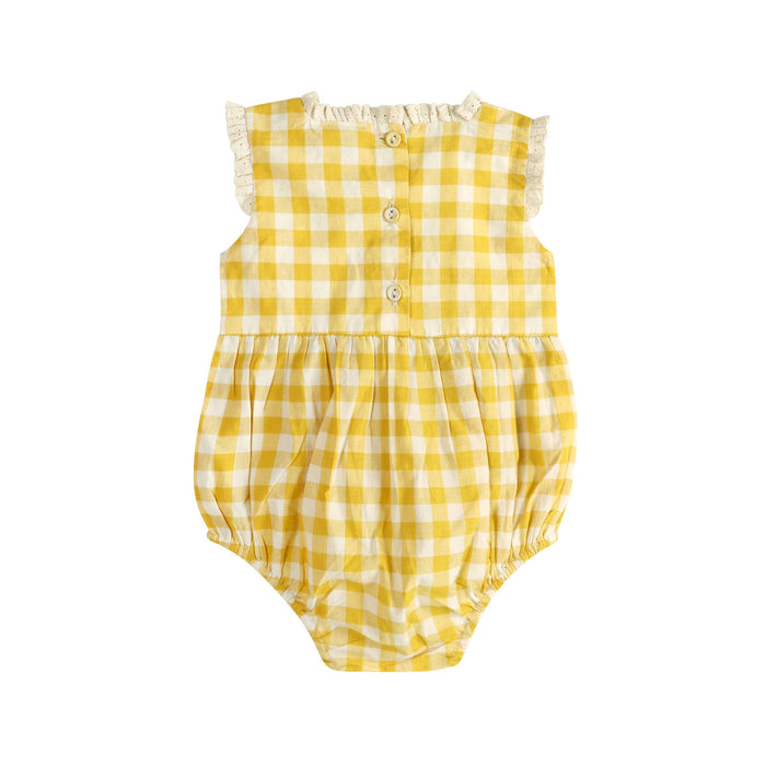 Lucy Gingham Smocked Baby Romper + Headband (Organic)