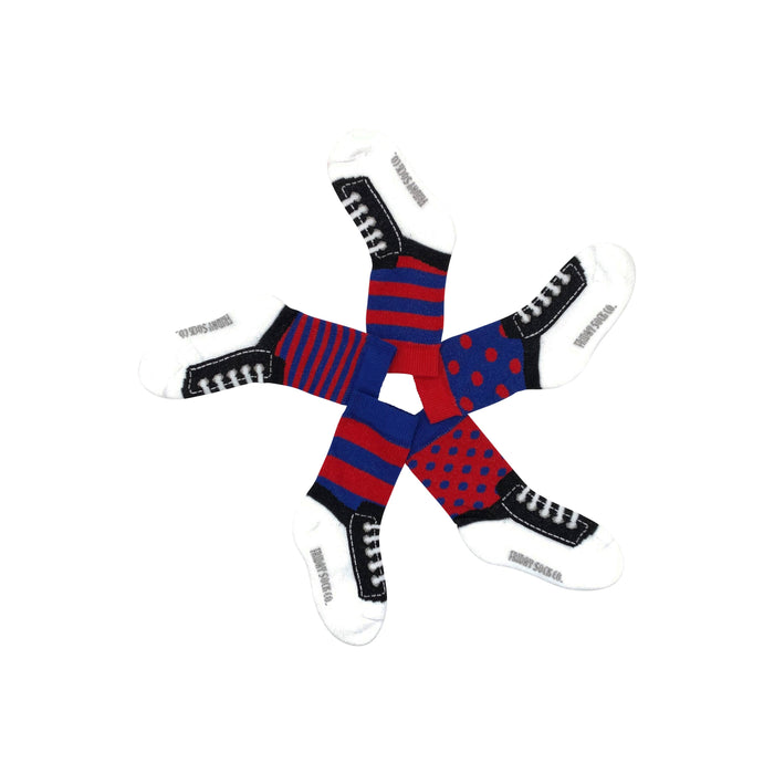 Baby Blue & Red Sneaker Socks: 3M - 1YR