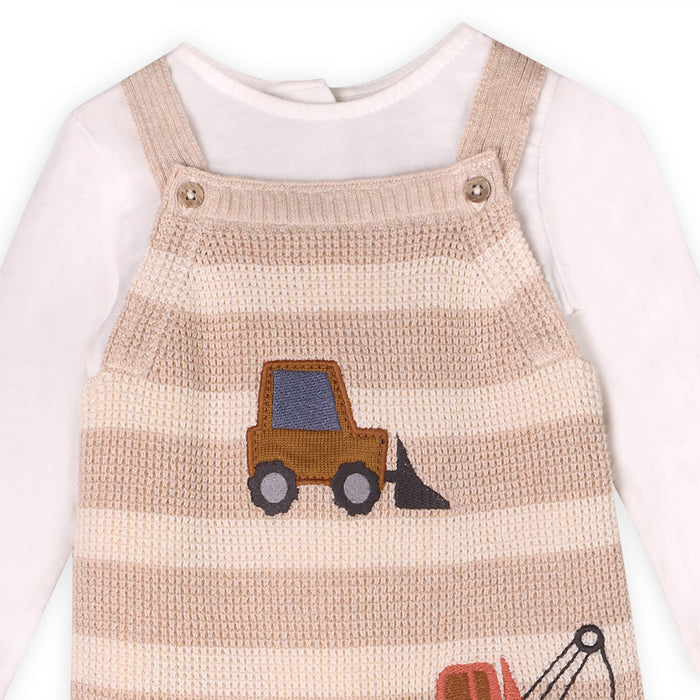 Viverano Organics Trucks Embroidered Baby Knit Stripe Overall Set (Organic)