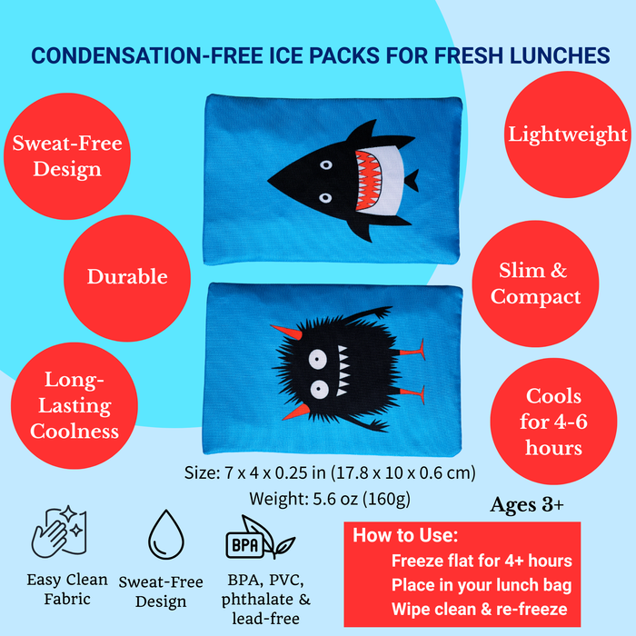Gel Ice Packs in Fabric Sleeves 2-Pack - Monster & Shark