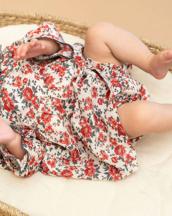 Viverano Organics Amour Rose Floral Ruffle Baby Dress & Bloomer (Linen Blend)