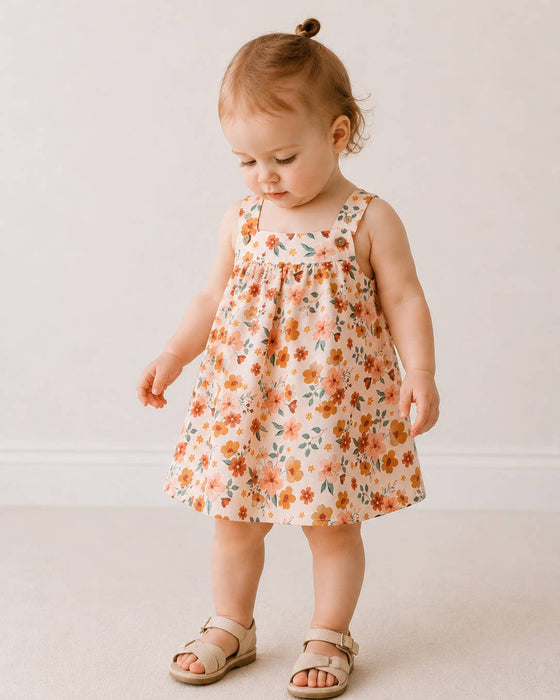 Summer Floral Baby Girl Dress + Bloomer (Organic Muslin)
