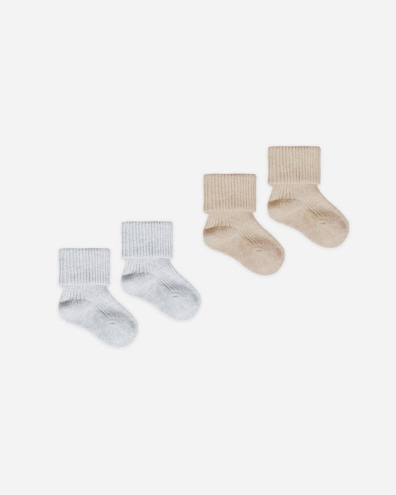 Quincy Mae Melange Socks Taupe, Blue