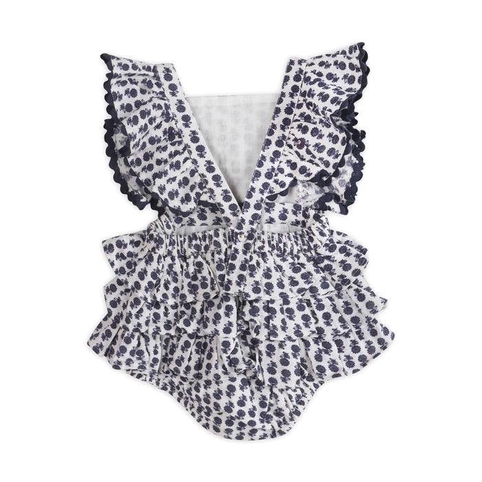Everly Blue Floral Baby Romper + Headband (Organic)