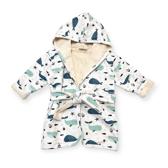 Whales Baby Hooded Bathrobe (Organic Jersey)