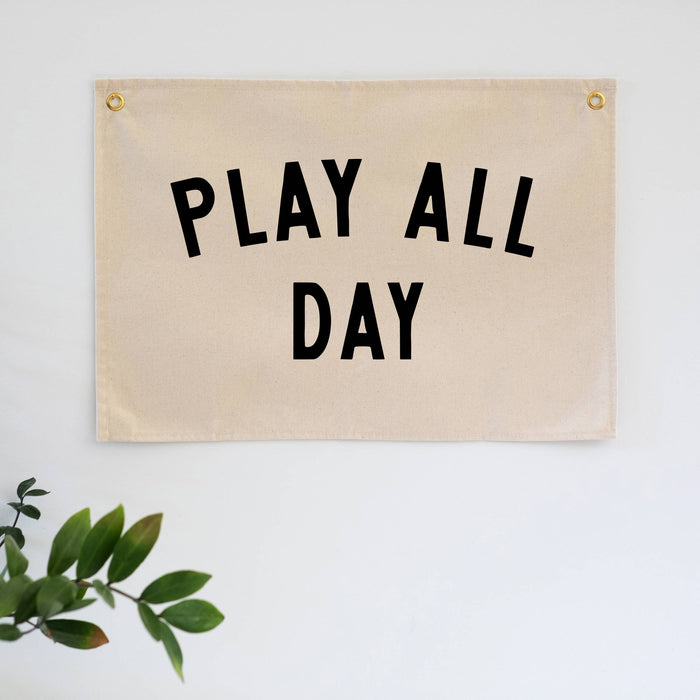 Gladfolk Play All Day Modern Canvas Banner • Playroom Wall Flag