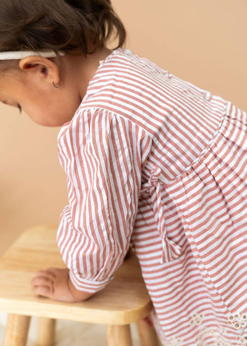 Viverano Organics Vivienne Striped Embroidered Baby Dress & Bloomer (Organic)
