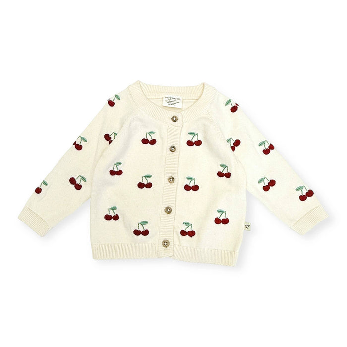 Cherry Embroidered Sweater Knit Baby Cardigan (Organic)