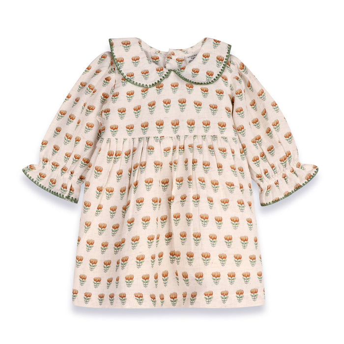 Viverano Organics Ina Block Print Floral Baby Dress & Bloomer Set (Linen)