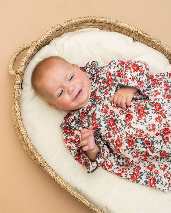 Viverano Organics Amour Rose Floral Ruffle Baby Dress & Bloomer (Linen Blend)