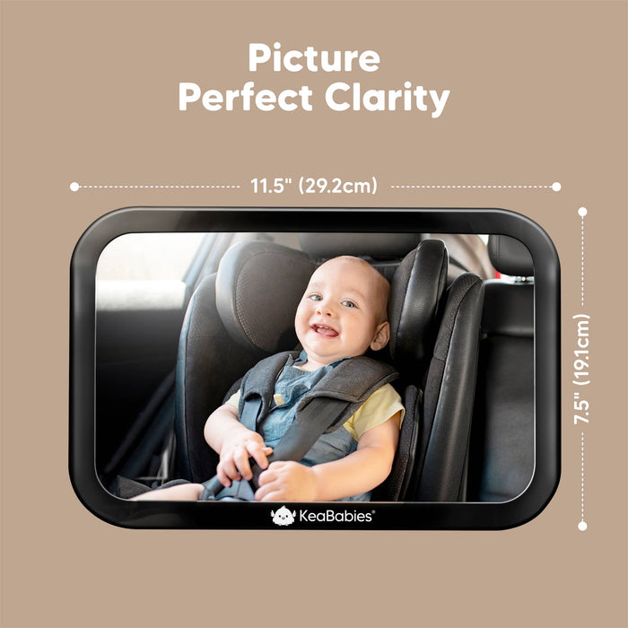 KeaBabies Baby Car Seat Mirror (Large, Sleek Black)