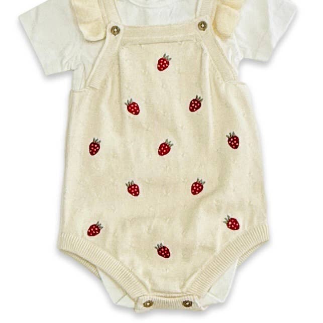 Viverano Organics Strawberry Embroidered Knit Baby Ruffle Romper Set (Organic)