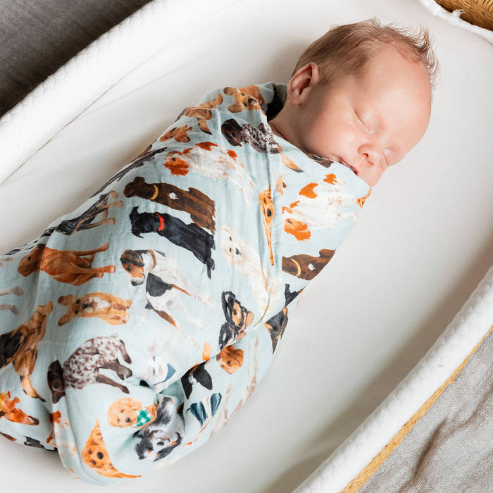 Furry Friends Dogs Muslin Baby Swaddle Blanket