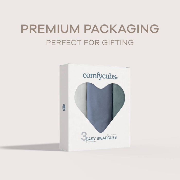 Easy Swaddle Blanket, 3 Pack - 100% Cotton by Comfy Cubs