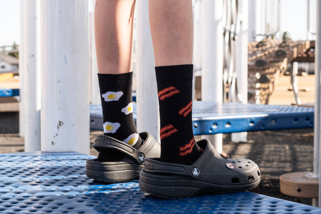 Kid's Bacon & Eggs Black Socks