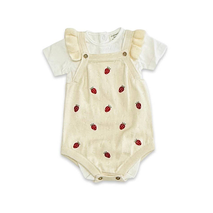 Viverano Organics Strawberry Embroidered Knit Baby Ruffle Romper Set (Organic)