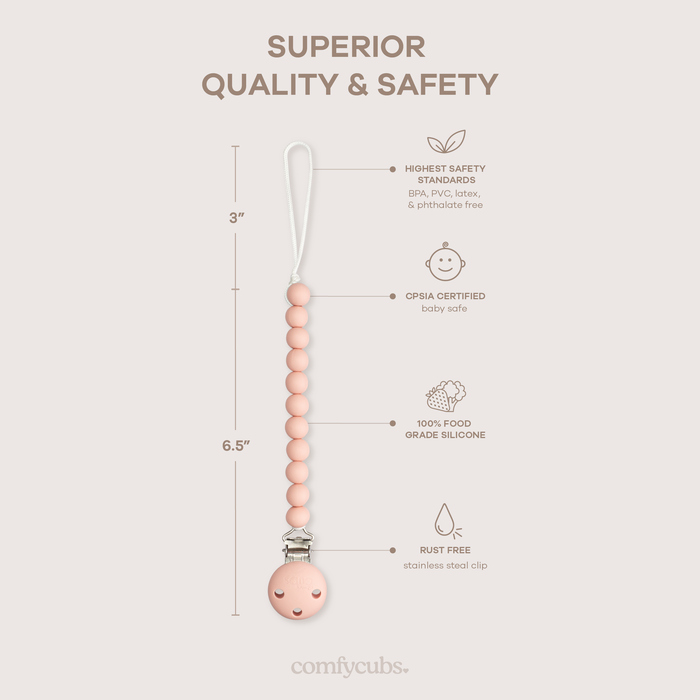 Baby Pacifier Clips, 100% Food Grade Silicone by Comfy Cubs