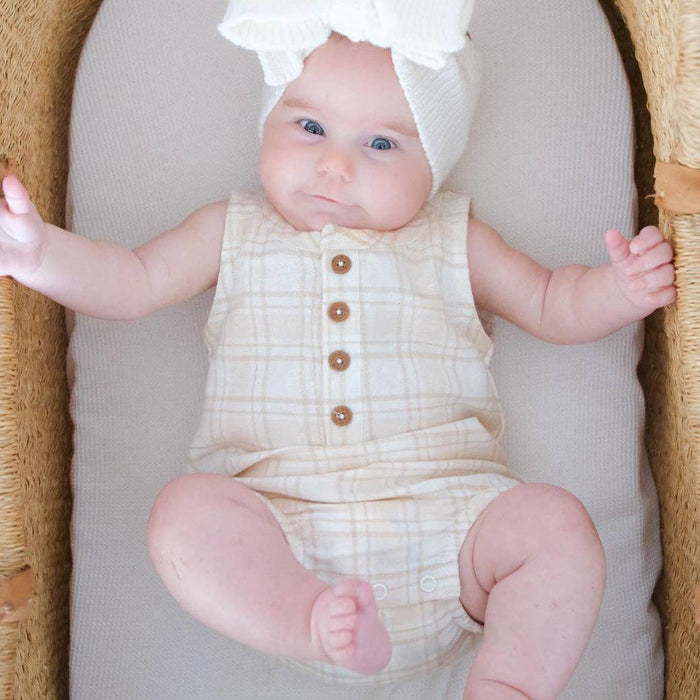 Aster & Oak Beige Plaid Flannel Bubble Romper