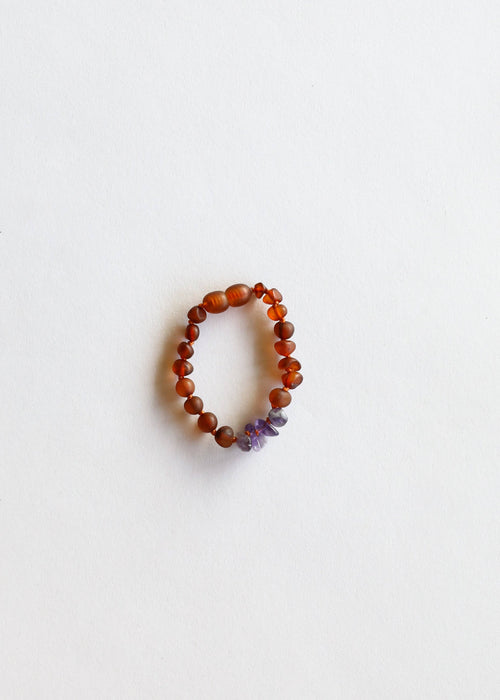 Raw Cognac Amber + Raw Amethyst || Beaded Anklet or Bracelet: 5" Baby Bracelet