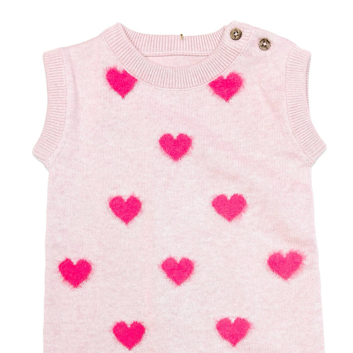 Viverano Organics Fuzzy Hearts Jacquard Knit Short Sleeve Baby Romper -Organic