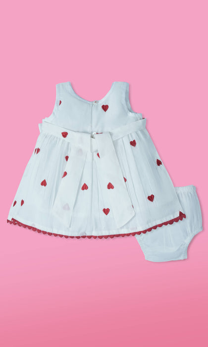 Heart-Embroidered Cotton Dress