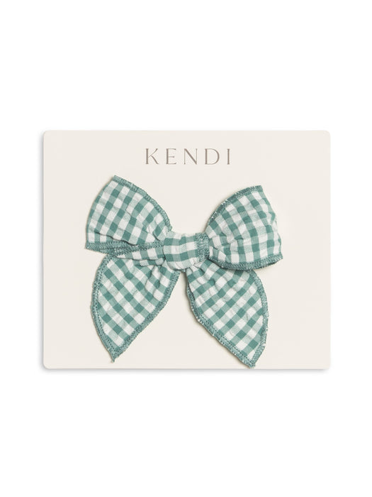 Colored Organics Seersucker Bow Clip - Laguna Gingham