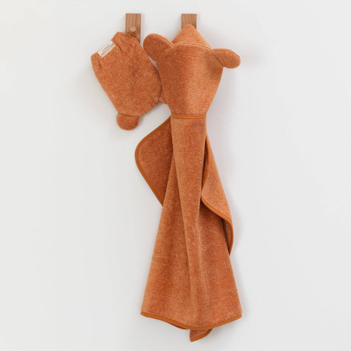 Hooded Towel + Wash Mitt Set Pumpkin