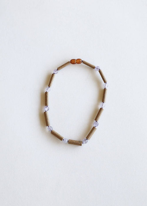 Natural Hazelwood + Amethyst Gemstone || Beaded Necklace