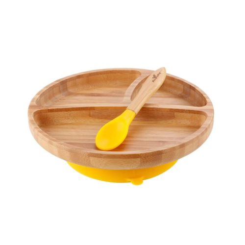 Avanchy Organic Bamboo Suction Toddler Plate + Spoon