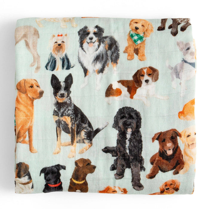 Furry Friends Dogs Muslin Baby Swaddle Blanket