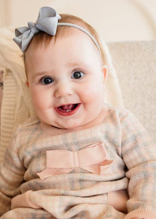 Viverano Organics Sophie Bow Checkered Sweater Knit Baby Dress -Organic Cotton