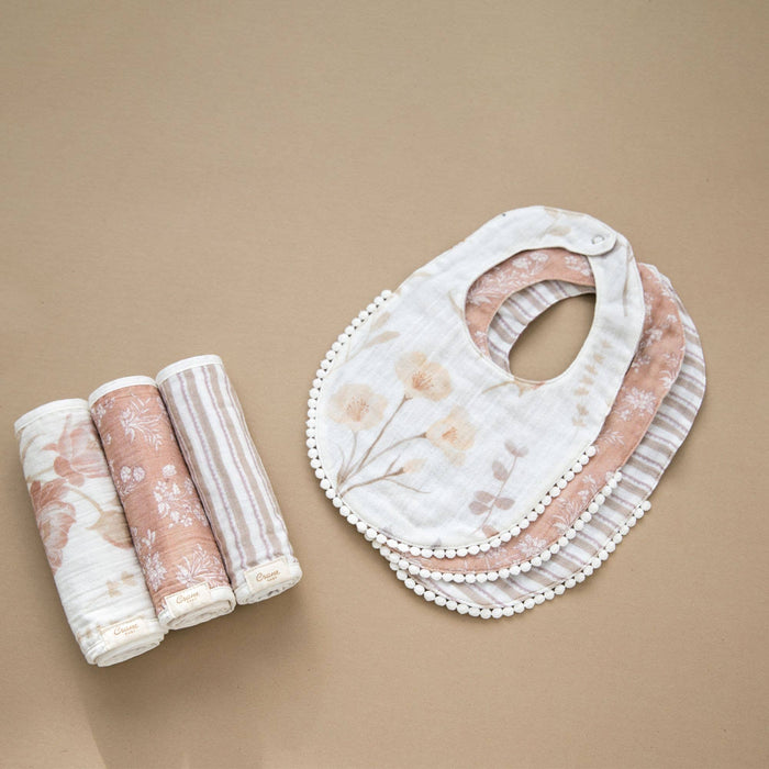 Violet Floral Cotton Muslin Baby Burp Cloth Set (3 Pack)