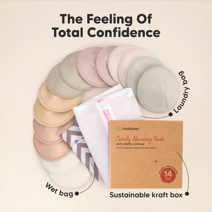 KeaBabies 14pk Comfy Nursing Pads, Reusable Breastfeeding Pads