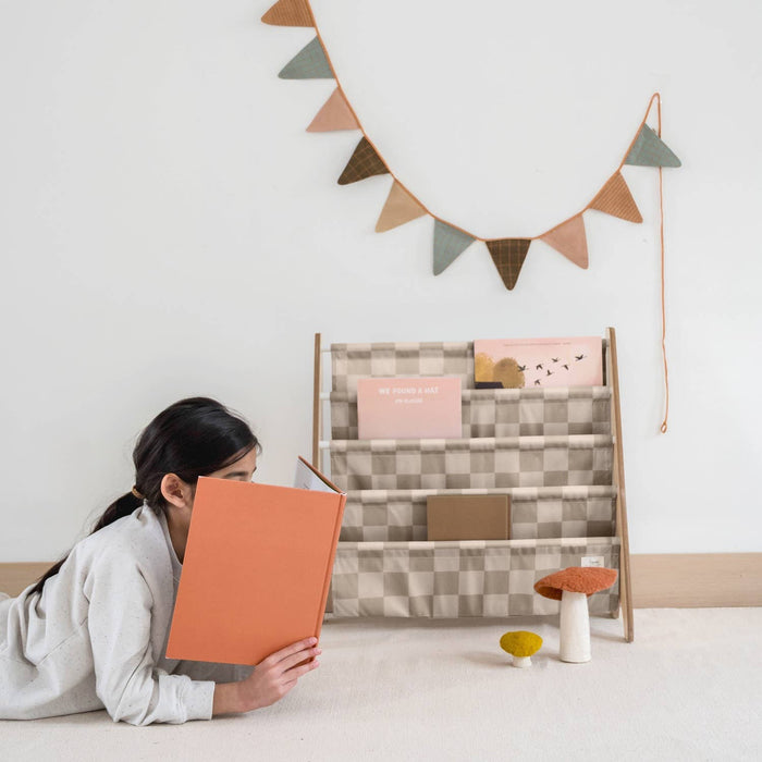 3 Sprouts Recycled Fabric Kids Book Rack - Checkerboard Colors