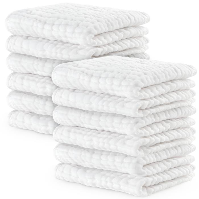 Muslin Baby Washcloths, Soft 10"x10" Cotton by Comfy Cubs