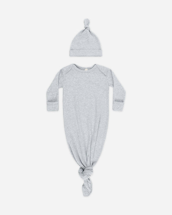 Quincy Mae Knotted Baby Gown + Hat Dusty Blue