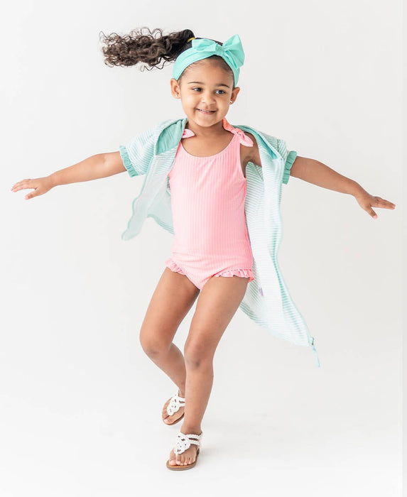 Girls Pink Tie Shoulder One Piece Swimsuit