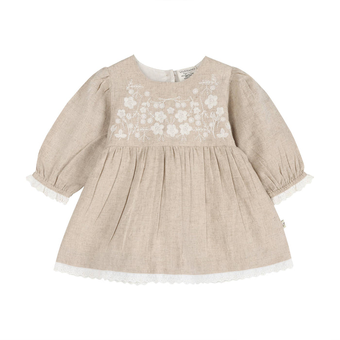 Lydia Linen Embroidered Baby Dress & Bloomer Set (Organic)