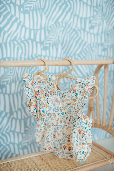 Earthtone Floral Muslin Flutter Sleeve Romper