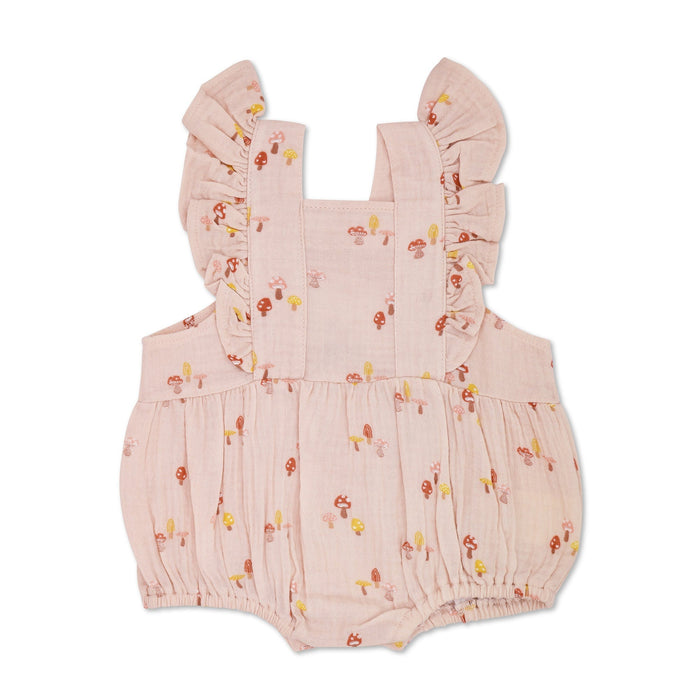 Mini Mushroom Muslin Flutter Sleeve Romper