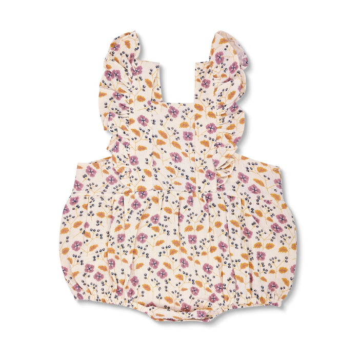 Pink Flower Muslin Flutter Sleeve Romper