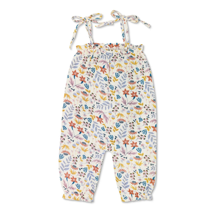 Earthtone Floral Muslin Tie Shoulder Jumpsuit