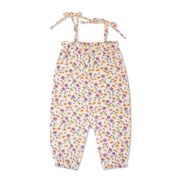 Pink Flower Muslin Tie Shoulder Jumpsuit