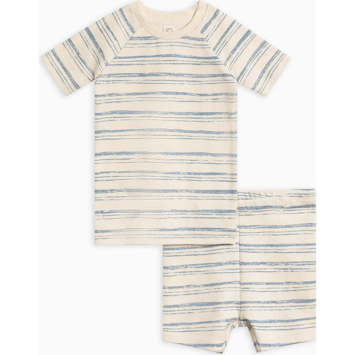 Colored Organics 2-Piece Short Sleeve Jammie Set - Wave Stripe / Rain