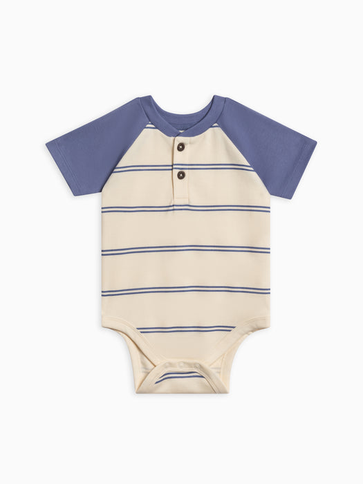 Colored Organics Sosa Raglan Henley Bodysuit - Sole Stripe / Marino
